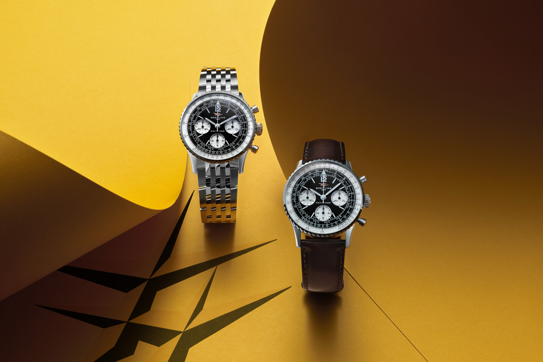 Breitling Navitimer B09 Chronograph 41 Black Dial Steel and Leather RGB Breitling Navitimer B09 Chronograph AB0950211B1A1 and AB0950211B1X1 side by side