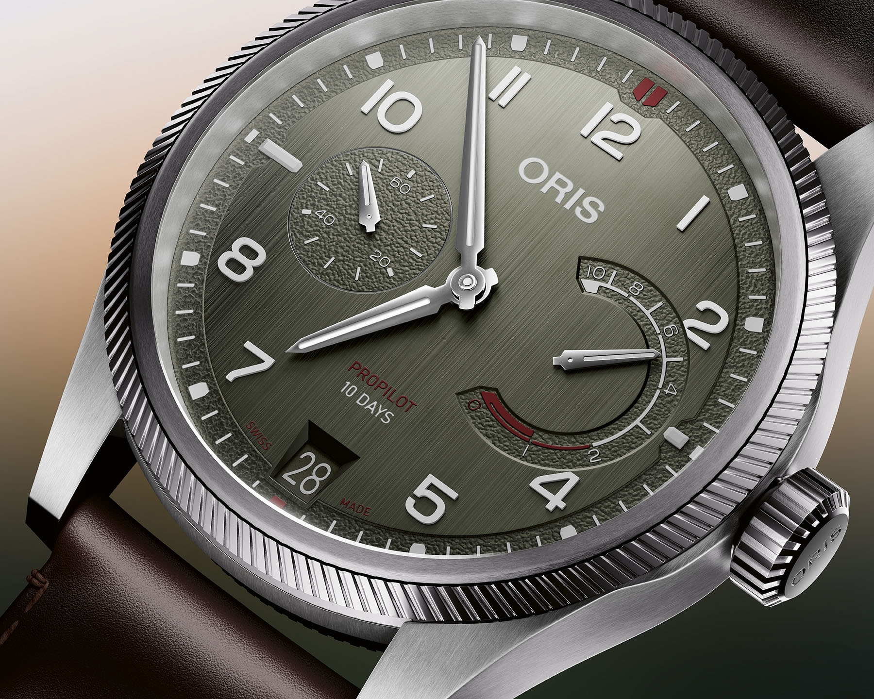 ORIS 01 111 7808 4167 07 6 20 19LC ProPilot Calibre 111 cus 02 Oris ProPilot Calibre 111 green dial up close